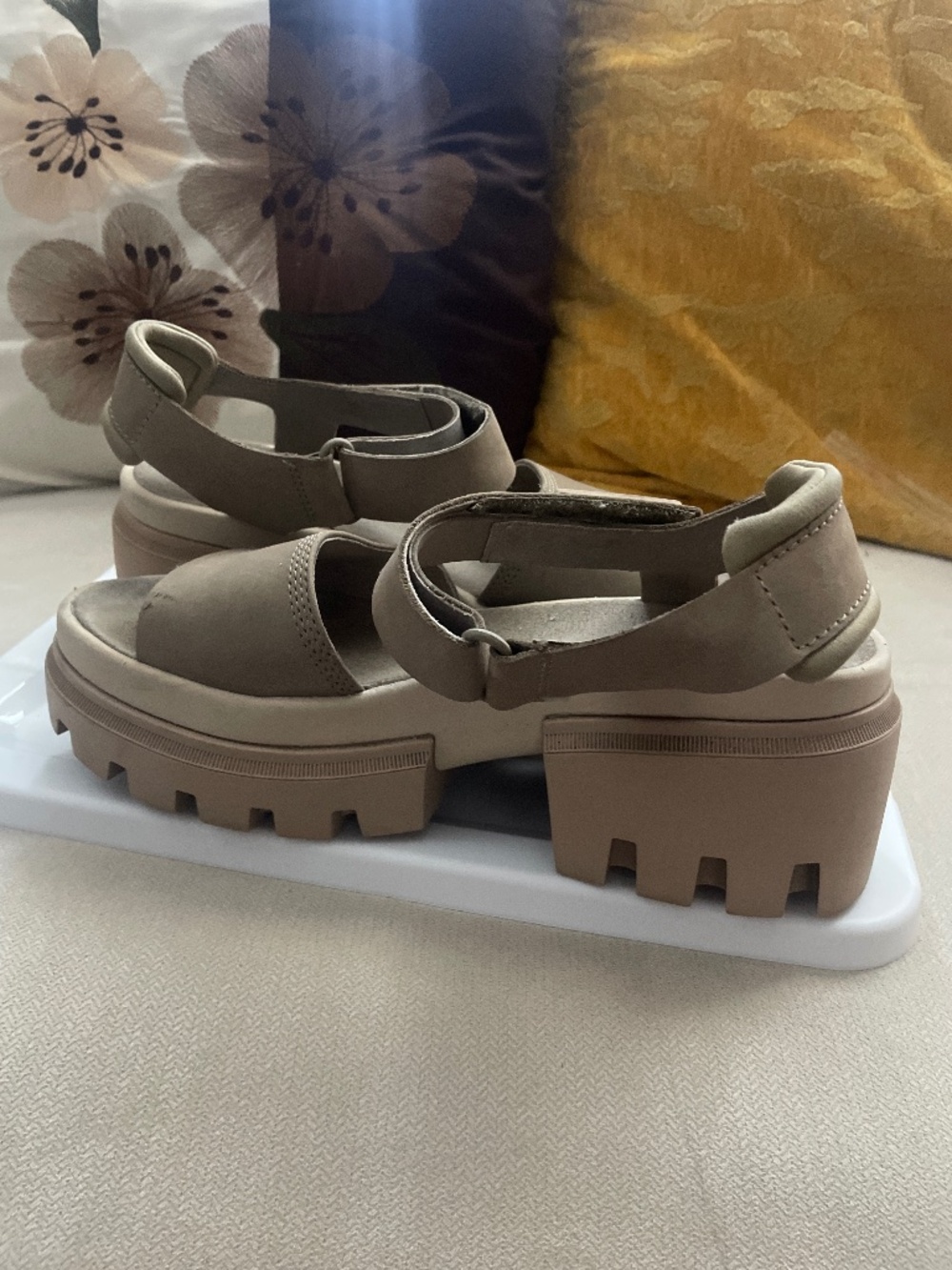 Timberland Women’s Safari Dawn Platform Sandals in Taupe Nubuck Leather